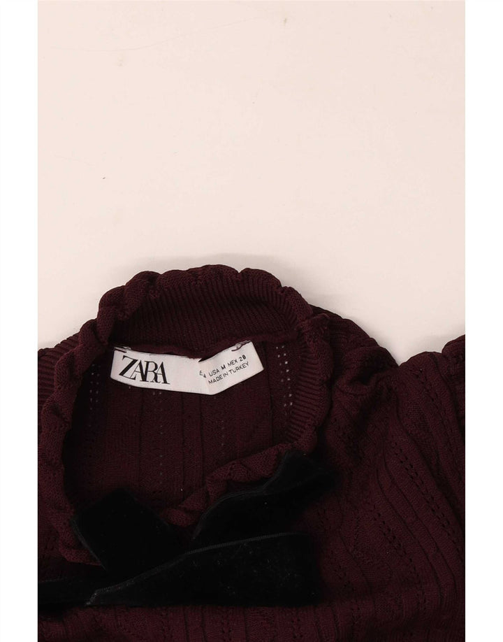 Zara Γυναικεία μακρυμάνικη μπλούζα τοπ UK 12 Medium Burgundy