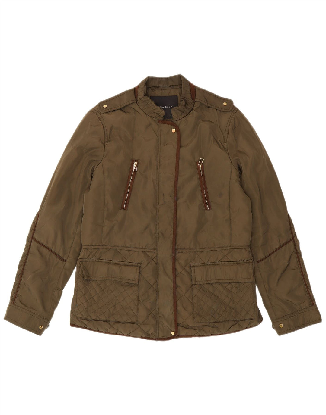 Zara Γυναικείο Military Quilted Jacket UK 16 Large Khaki