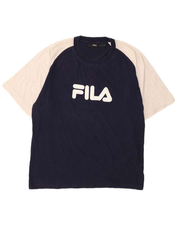 Ανδρικό γραφικό T-Shirt Fila Top Large Blue Navy Colourblock Βαμβακερό