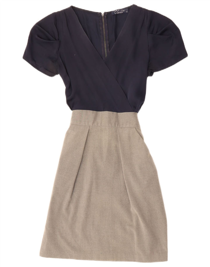 Ντουλάπα Γυναικείο φόρεμα UK 10 Small Navy Blue Colourblock Πολυεστέρας