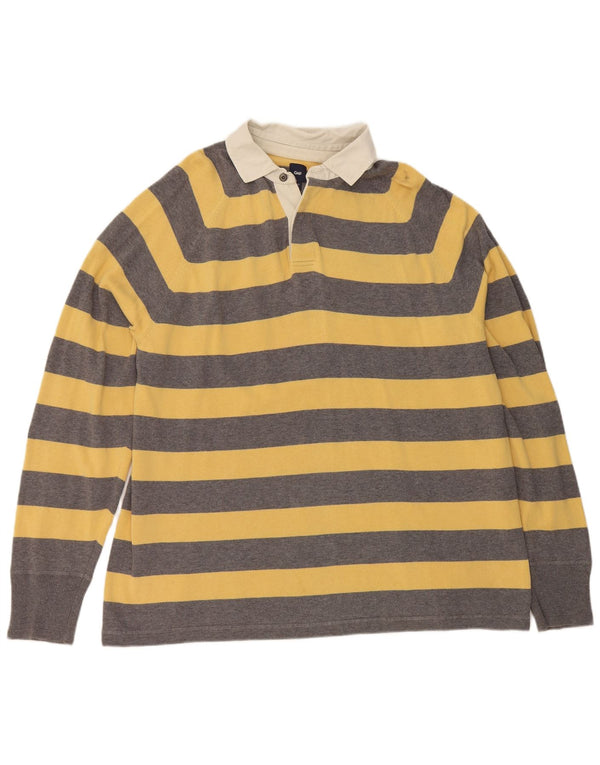 Gap Mens Long Sleeve Rugby Polo Shirt 2XL Yellow Striped Cotton