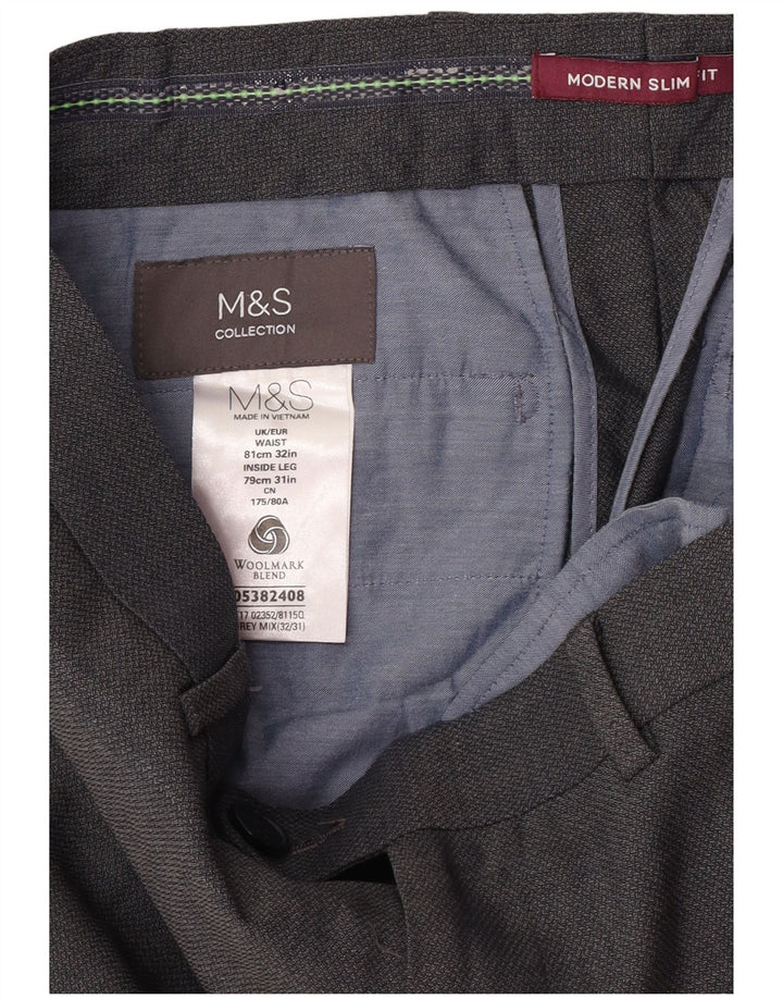 Marks & Spencer Ανδρικό μοντέρνο παντελόνι με λεπτή εφαρμογή W32 L31 Γκρι μαλλί