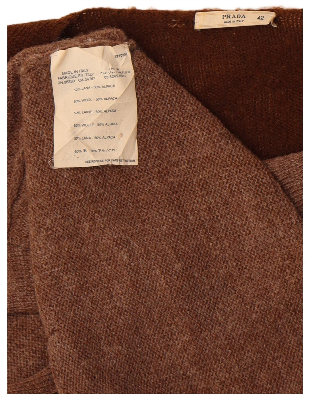 Γυναικείο πουλόβερ Prada Ζακέτα IT 42 Μεσαίο Καφέ Χρώμα μαλλί αλπακά