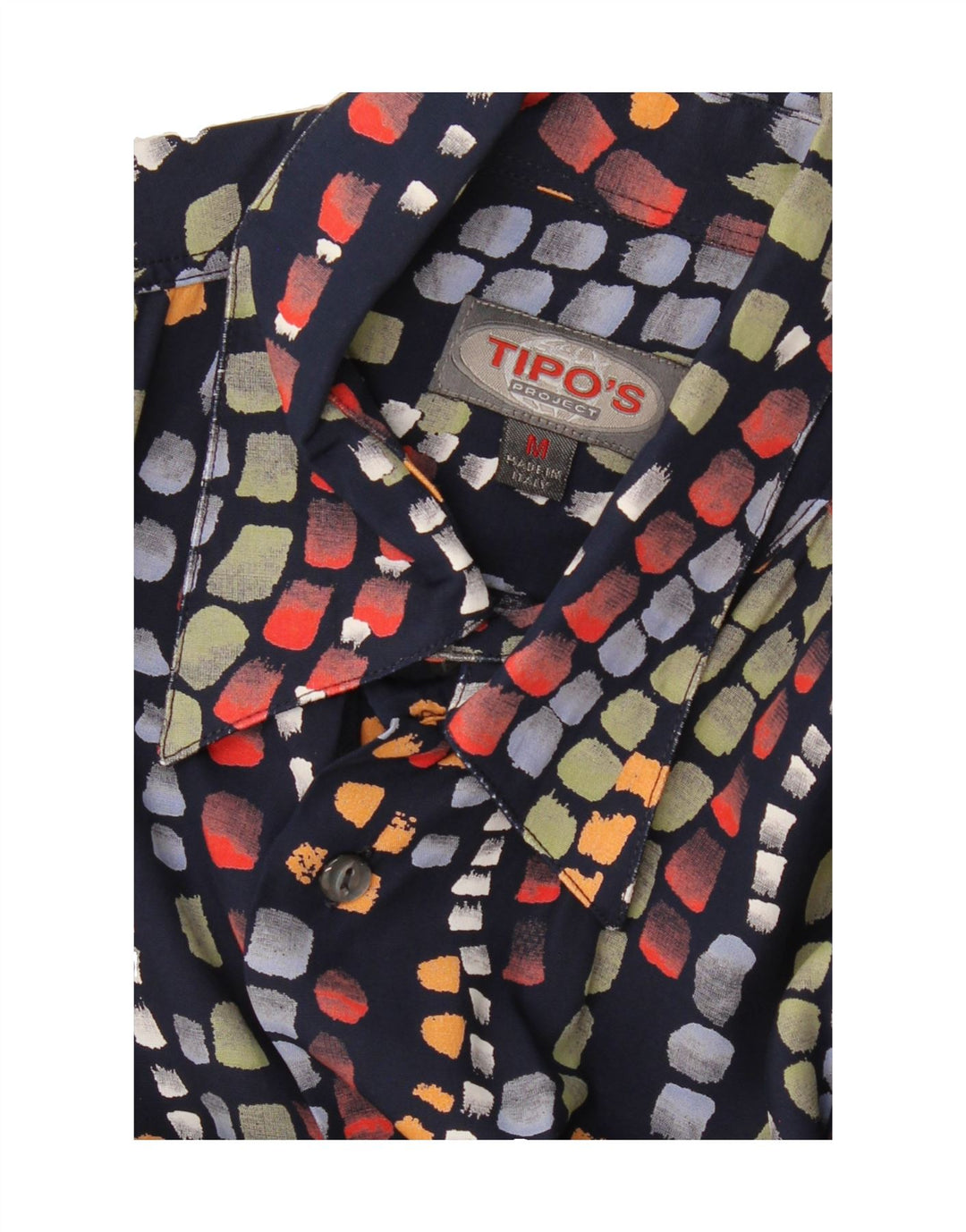 TIPO' S Mens Short Sleeve Shirt Medium Navy Blue Geometric Vintage Tipo' S and Second-Hand Tipo' S from Messina Hembry 