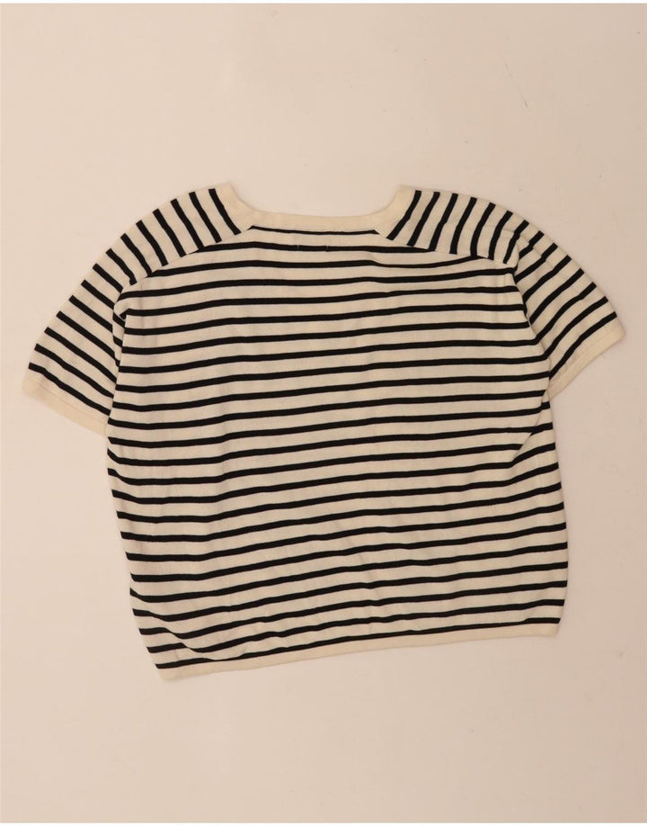 Massimo Dutti γυναικείο μπλουζάκι Crop τοπ UK 14 Medium Off White ριγέ
