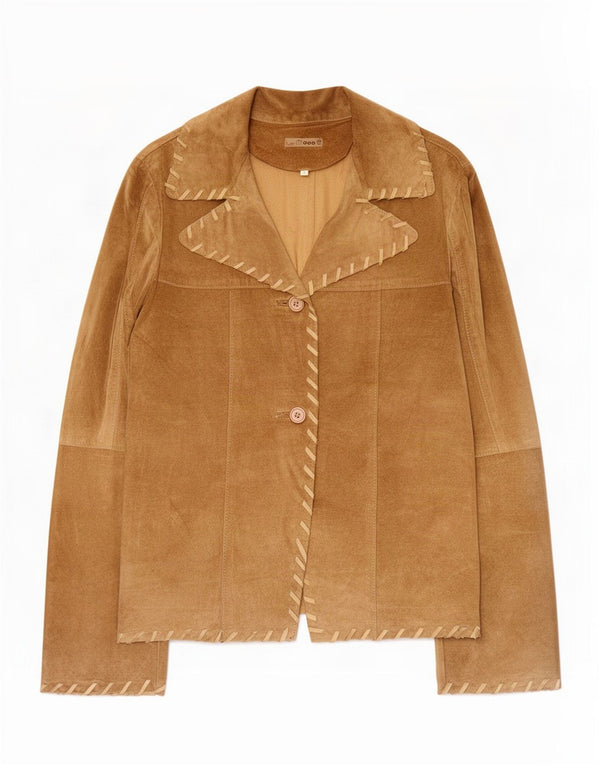 Vintage γυναικείο σουέτ σακάκι με 2 κουμπιά UK 14 Large Beige