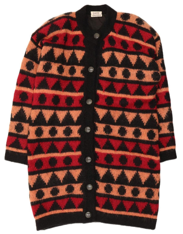 Vintage Γυναικείο Longline Cardigan πουλόβερ UK 16 Large Black Geometric