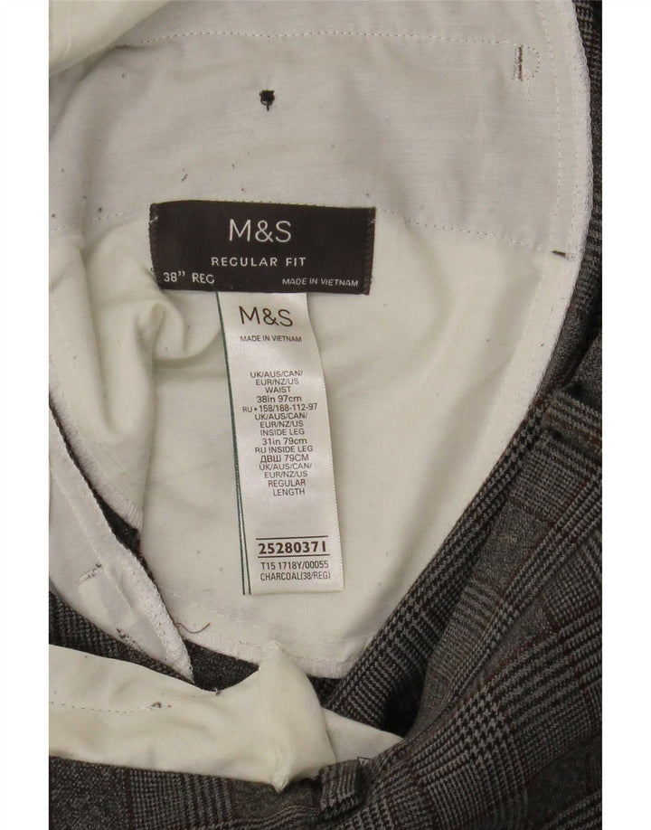 Ανδρικό παντελόνι με κανονική εφαρμογή Marks & Spencer W38 L31 Grey Check Polyester