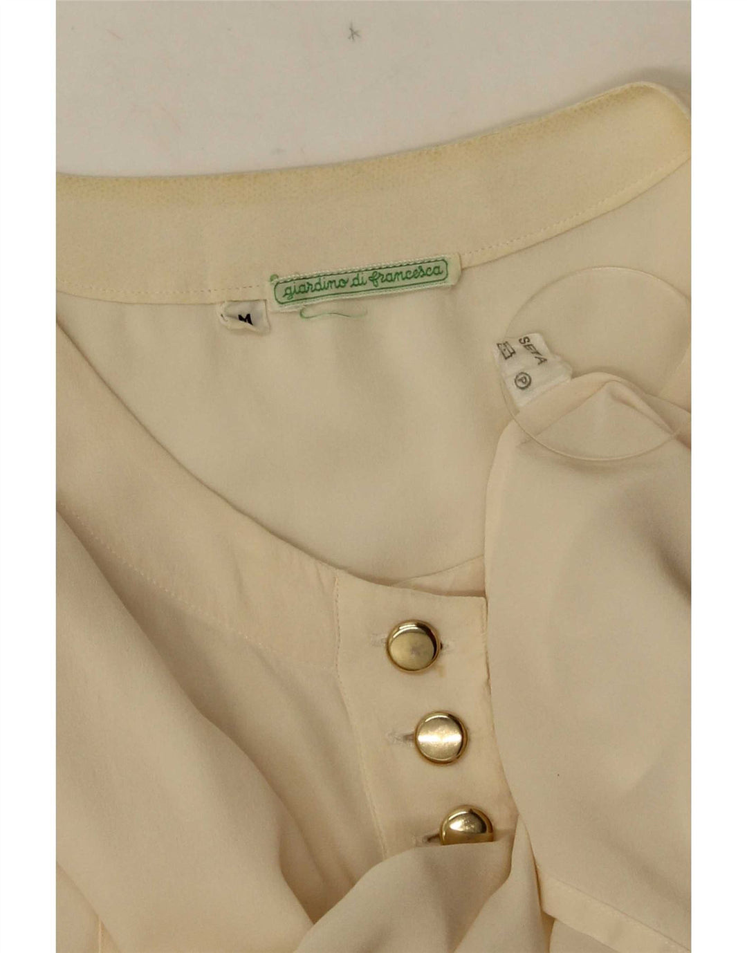 Vintage γυναικείο πουκάμισο μπλούζα UK 14 Medium Off White Silk