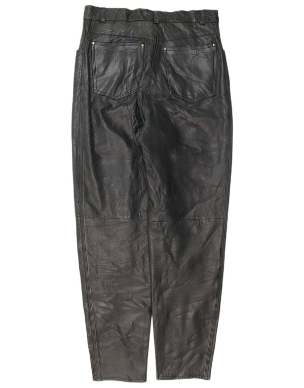 Vintage γυναικείο κωνικό δερμάτινο παντελόνι IT 42 Medium W30 L30 Μαύρο