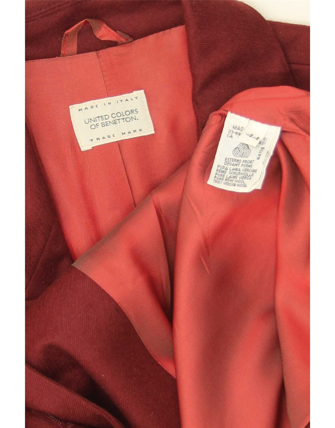 Benetton Γυναικείο Μπουφάν blazer Crop 2 Button IT 44 Medium Burgundy Wool
