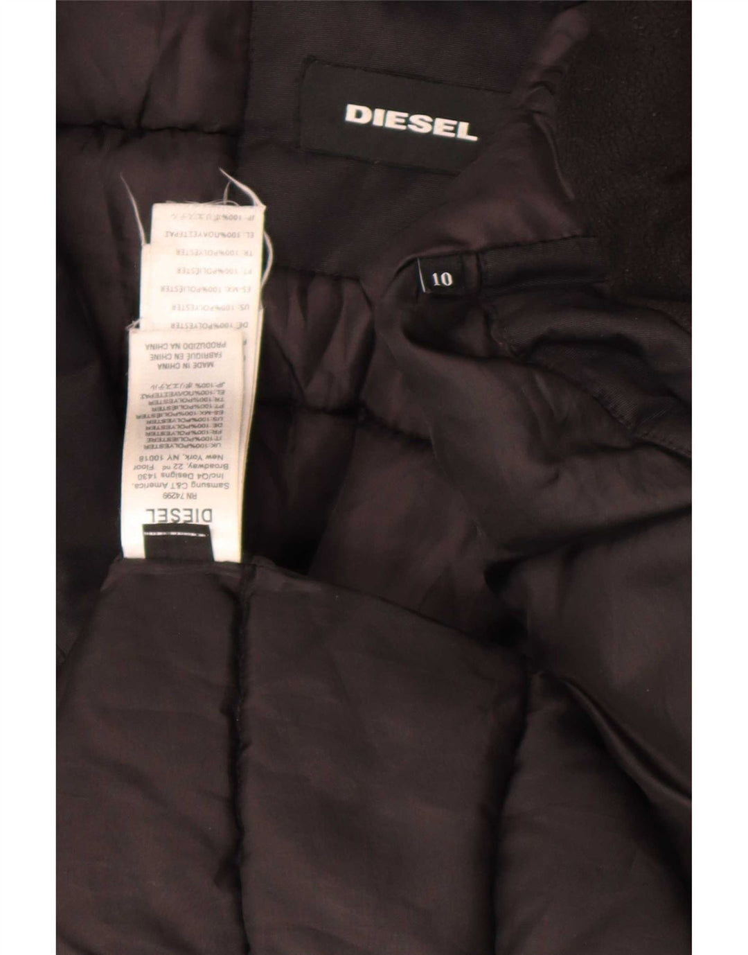Diesel Girls Hooded Parka Jacket 9-10 Years Black Polyester