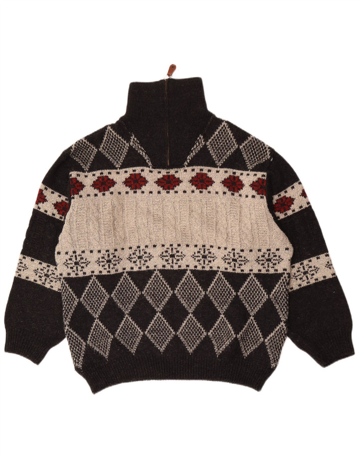 Vintage ανδρικό πουλόβερ με φερμουάρ IT 48 Medium Black Argyle/Diamond