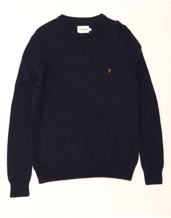 Ανδρικό πουλόβερ με λαιμόκοψη FARAH Small Navy Blue Lambswool