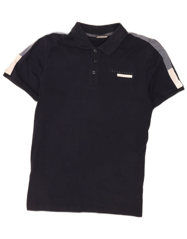 Ανδρικό μπλουζάκι πόλο Jack & Jones Μικρό μπλε Navy Colourblock Βαμβακερό