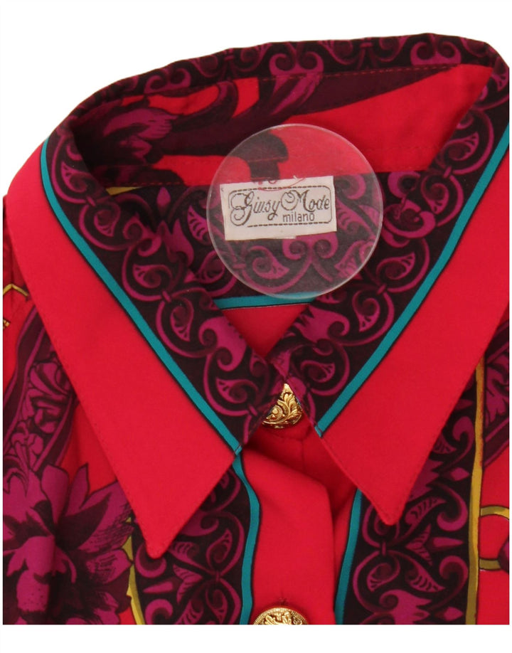 Vintage γυναικείο πουκάμισο μπλούζα UK 14 μεγάλο κόκκινο φλοράλ