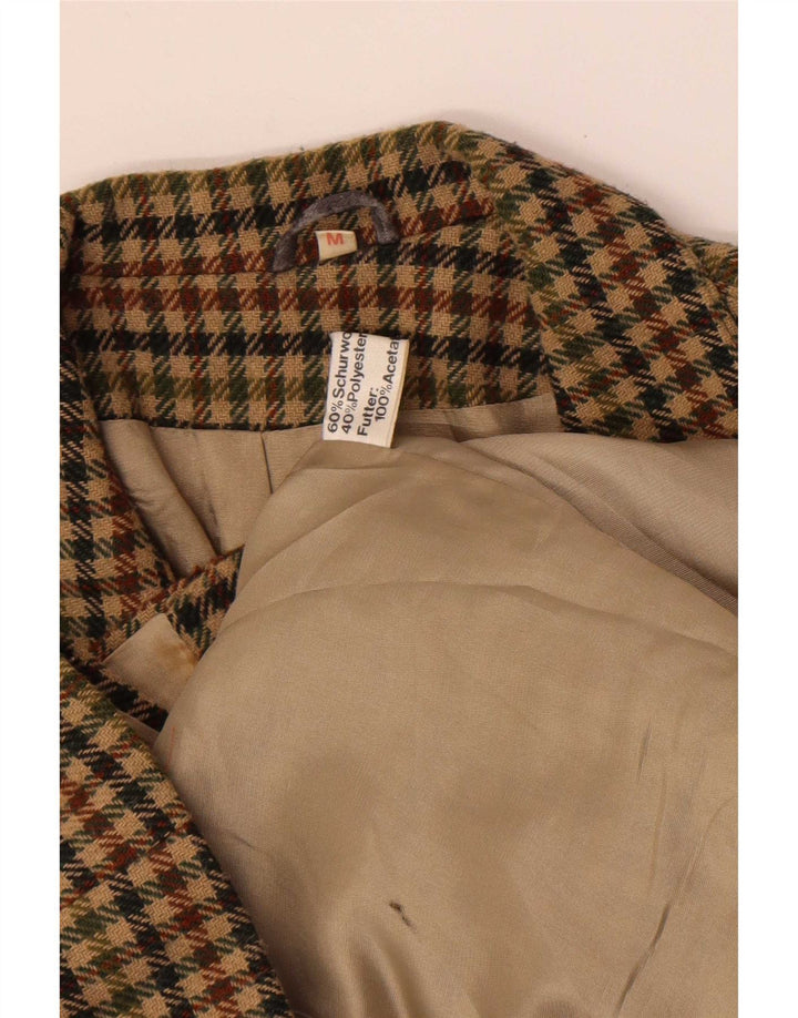 Vintage γυναικείο μπουφάν blazer UK 12 μεσαίου μεγέθους χακί μαλλί Houndstooth