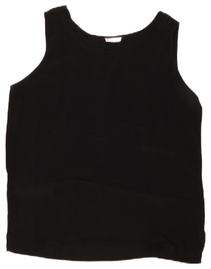 VINTAGE Γυναικεία Αμάνικη Μπλούζα Τοπ UK 14 Medium Black Silk