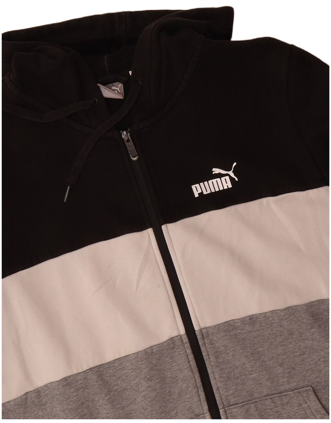 PUMA Mens Zip Hoodie Sweater Medium Black Colourblock Cotton