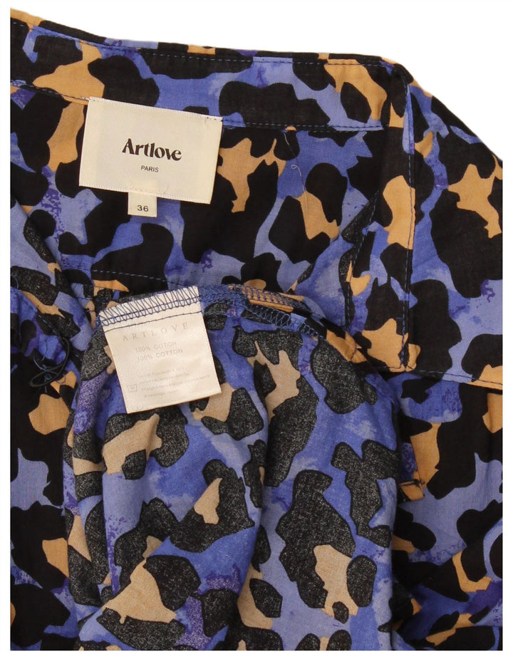 Vintage γυναικεία υπερμεγέθη μπλούζα Top EU 36 Small Blue Animal Print Βαμβακερό