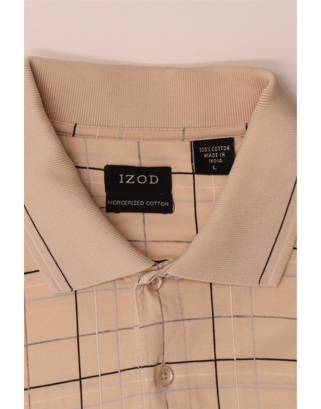 Izod Ανδρικό Πόλο Μπλουζάκι Μεγάλο Μπεζ βαμβακερό καρό