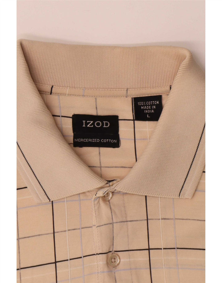 Izod Ανδρικό Πόλο Μπλουζάκι Μεγάλο Μπεζ βαμβακερό καρό