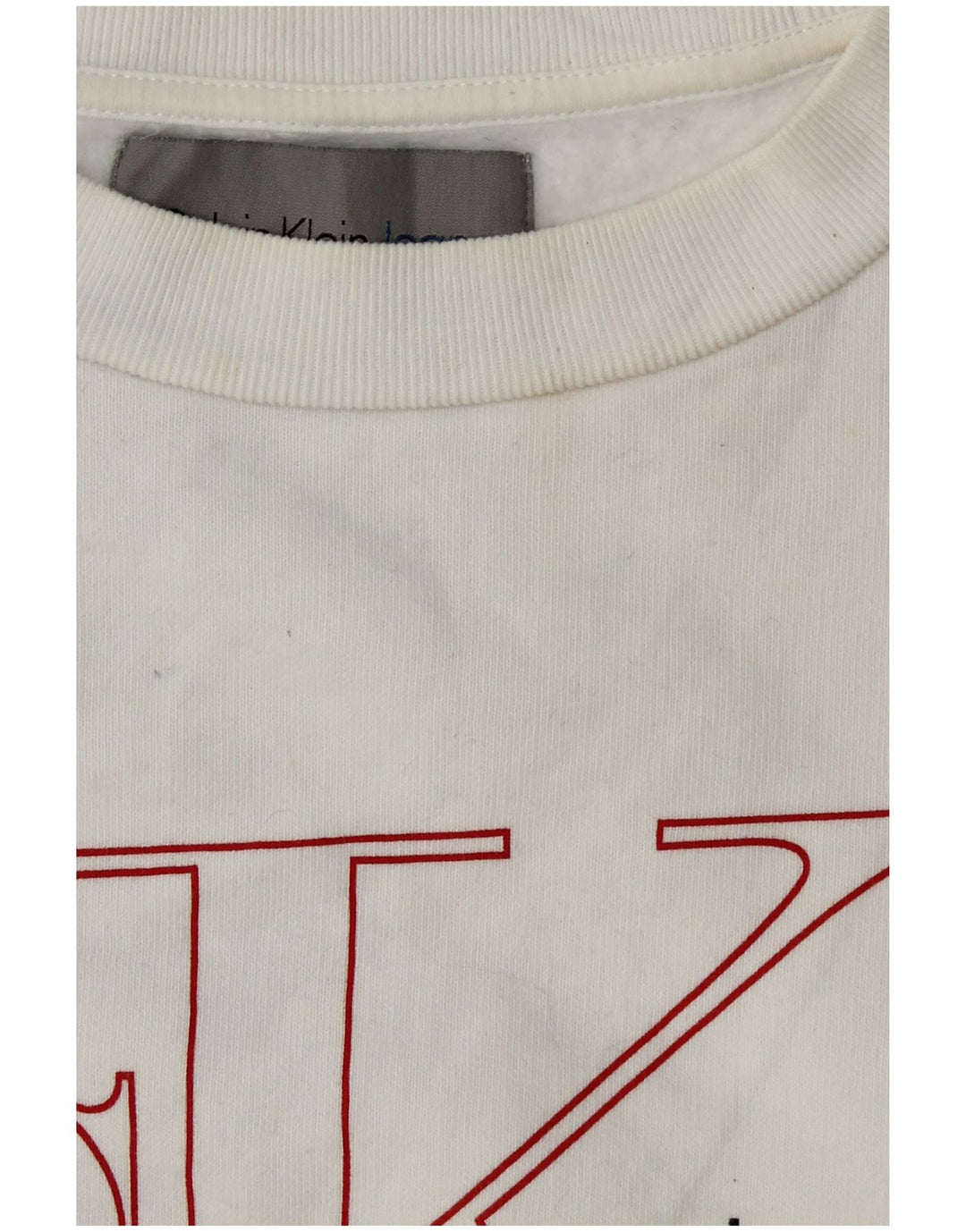 CALVIN KLEIN JEANS Γυναικείο Crop γραφικό φούτερ Jumper UK 6 XS Λευκό