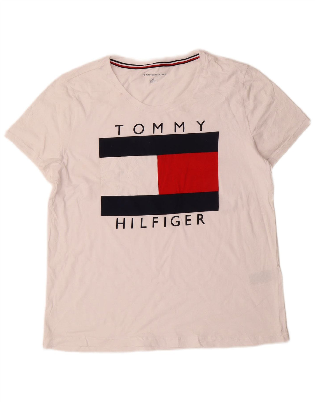 Γυναικείο γραφικό μπλουζάκι TOMMY HILFIGER Top UK 16 μεγάλο λευκό βαμβακερό