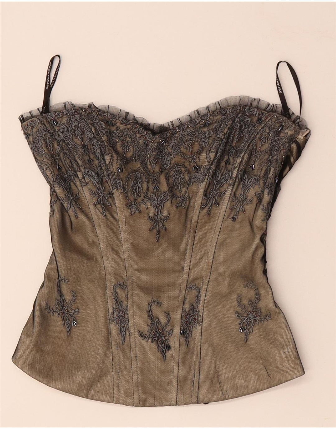 WAREHOUSE Γυναικείο κορσές ώμου τοπ UK 8 Μικρό μπεζ λουλουδάτο πολυεστέρα