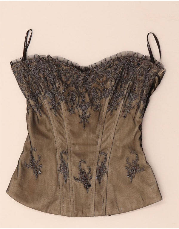 WAREHOUSE Γυναικείο κορσές ώμου τοπ UK 8 Μικρό μπεζ λουλουδάτο πολυεστέρα