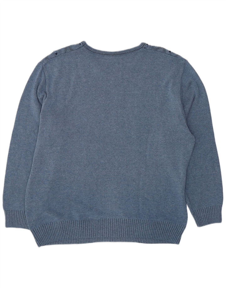 VINTAGE Ανδρικό πουλόβερ με V λαιμόκοψη UK 44 XL Μπλε γεωμετρικό βαμβακερό