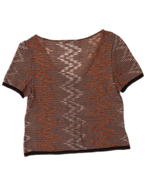 Vintage γυναικεία μπλούζα Crop τοπ UK 10 Small Brown Pinstripe