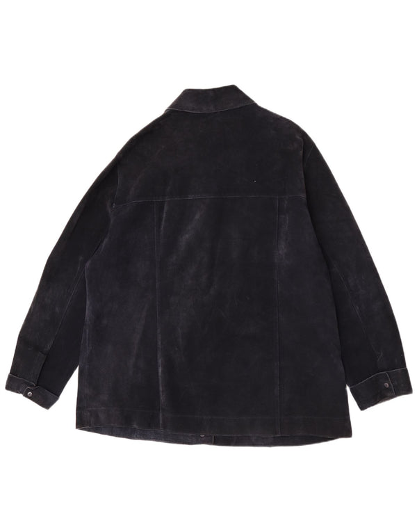 ELENA MIRO Γυναικείο Suede Jacket UK 18 XL Navy Blue Leather