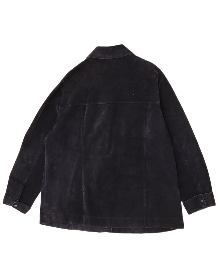 ELENA MIRO Γυναικείο Suede Jacket UK 18 XL Navy Blue Leather