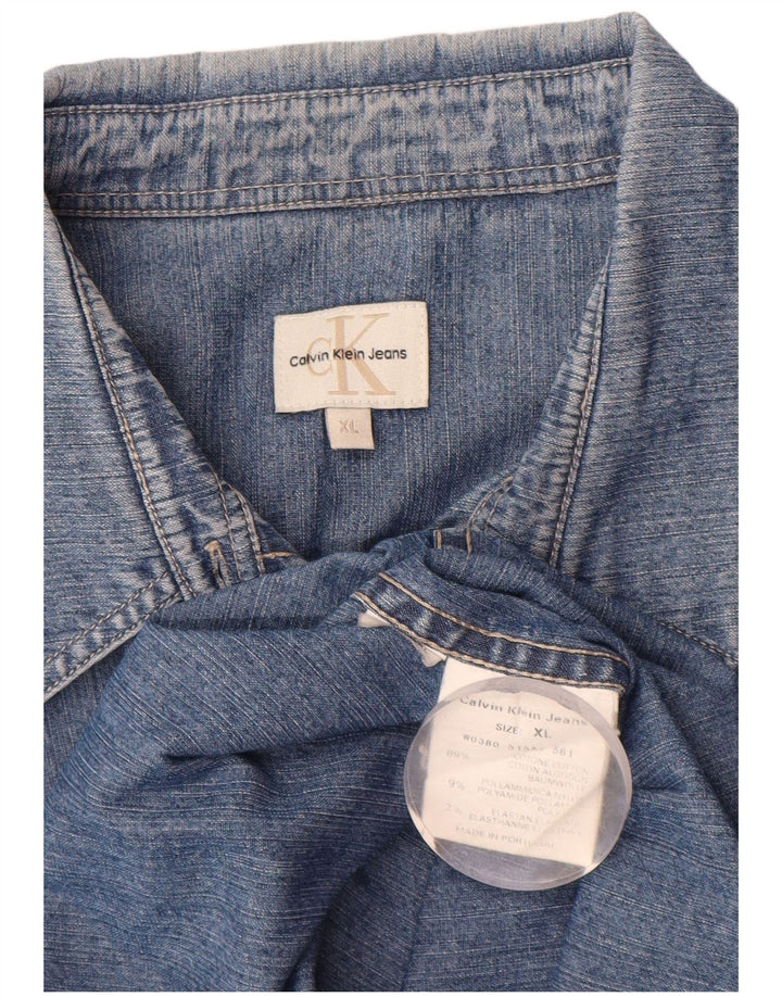 CALVIN KLEIN JEANS Γυναικείο κοντομάνικο τζιν πουκάμισο UK 18 XL μπλε βαμβακερό