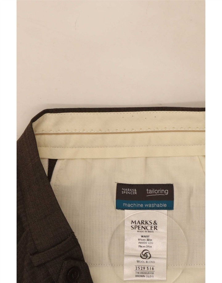 Marks & Spencer Ανδρικό παντελόνι με καρφίτσα W32 L31 καφέ πολυεστέρας