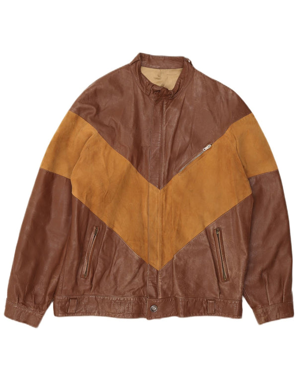 Vintage Ανδρικό Δερμάτινο Μπουφάν IT 52 XL Καφέ Colourblock