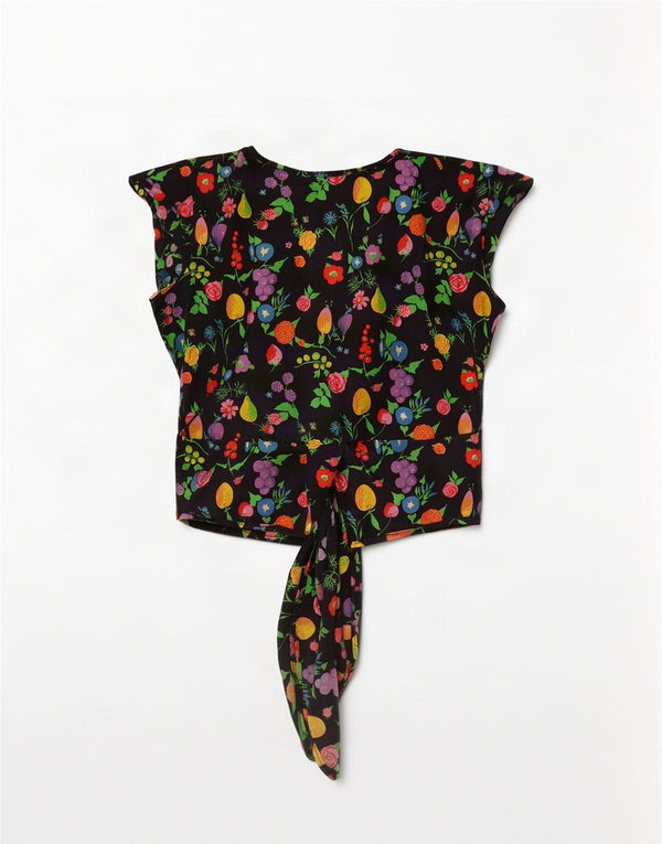 Vintage γυναικεία Crop Wrap Cardigan Top UK 14 Medium Black Floral