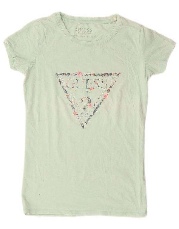 Γυναικείο γραφικό μπλουζάκι Guess Top UK 12 μεσαίο πράσινο βαμβακερό