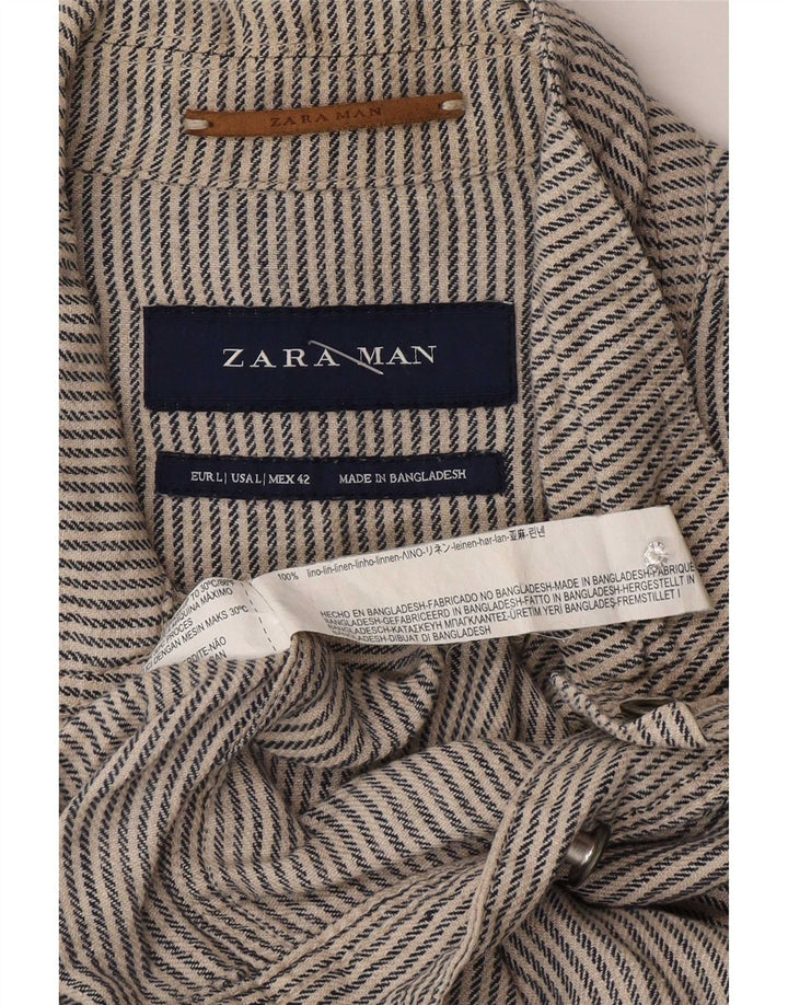 Zara Ανδρικό Bomber Jacket UK 40 Large Grey Pinstripe Lenn