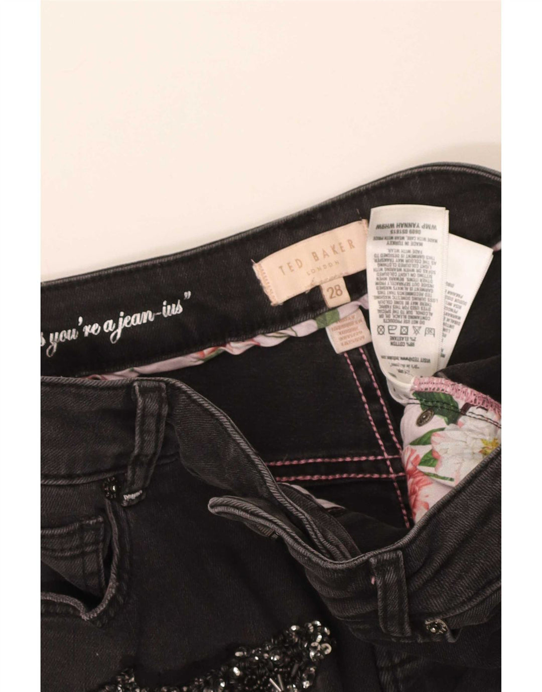 Ted Baker Womens Distressed Slim Jeans W28 L28 Μαύρο βαμβακερό