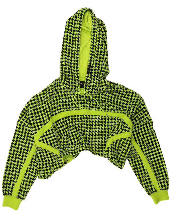 Adidas Womens Ivy Park Crop Hoodie Jumper UK 12/14 Medium Green Houndstooth