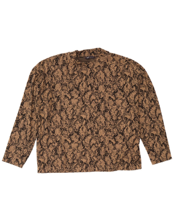 Marks & Spencer Womens Top Long Sleeve UK 16 Large Brown Animal Print