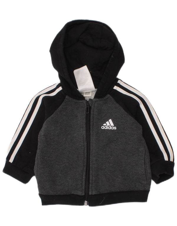 Πουλόβερ Adidas Baby Boys με φερμουάρ κουκούλα 0-3 μηνών Γκρι βαμβακερό χρώμα
