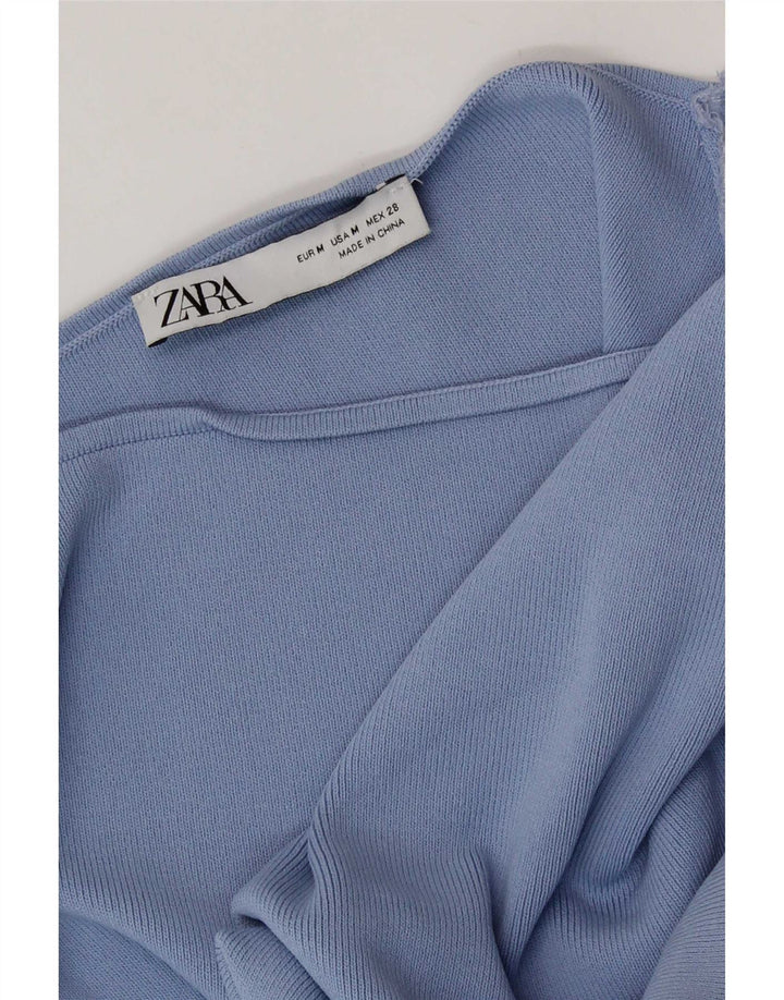 Γυναικείο Zara Crop Off Shoulder Top UK 12 Medium Blue Colourblock