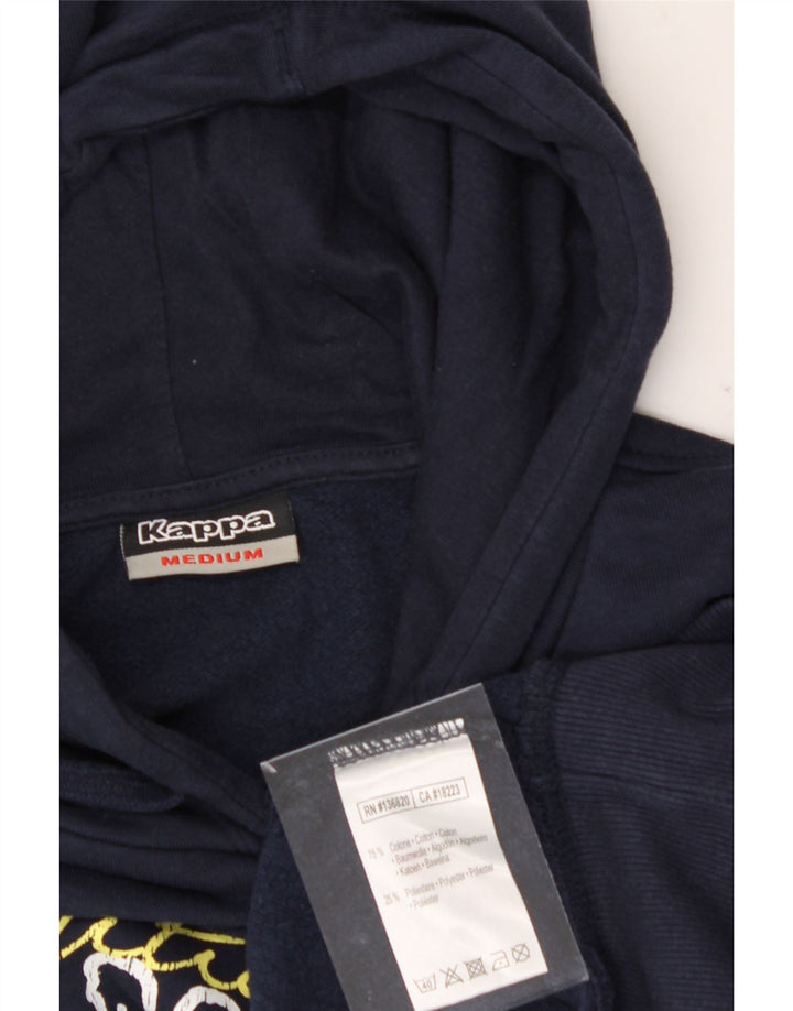 KAPPA Mens Graphic Hoodie Jumper Medium Navy Blue Cotton Vintage Kappa and Second-Hand Kappa from Messina Hembry 