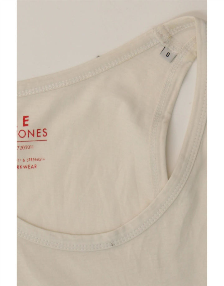 JACK & JONES Mens Graphic Vest Top Small Off White Cotton Vintage Jack & Jones and Second-Hand Jack & Jones from Messina Hembry 