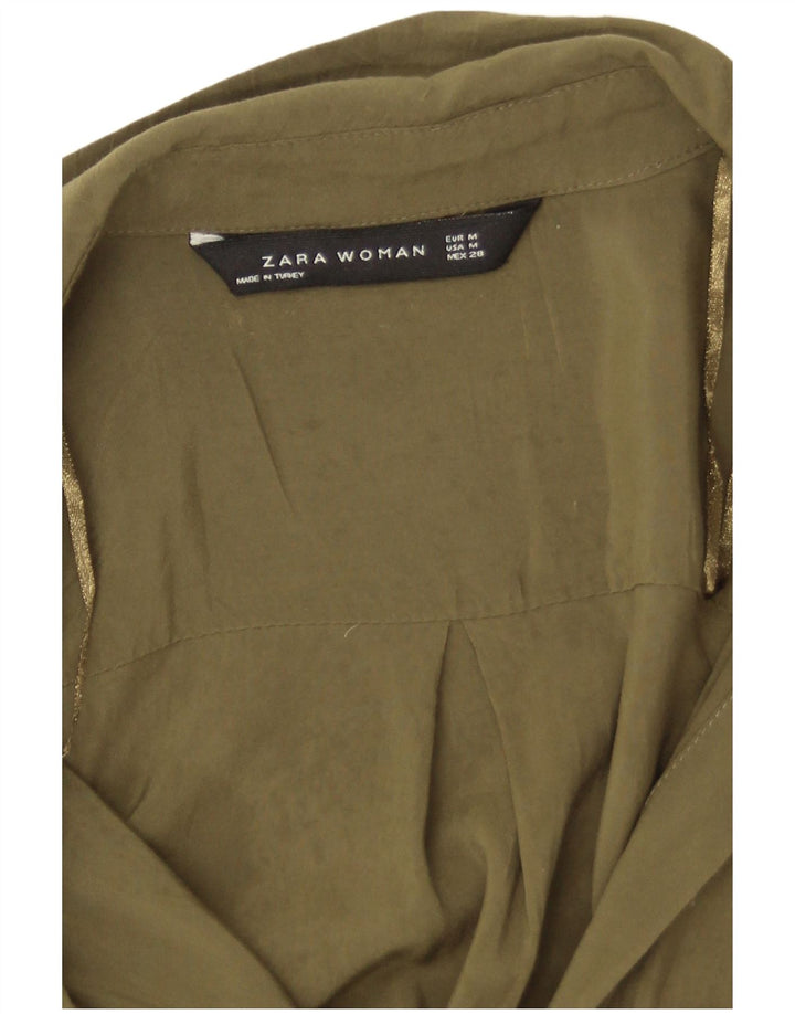 Zara Γυναικείο πουκάμισο Longline Μπλούζα UK 14 Medium Khaki