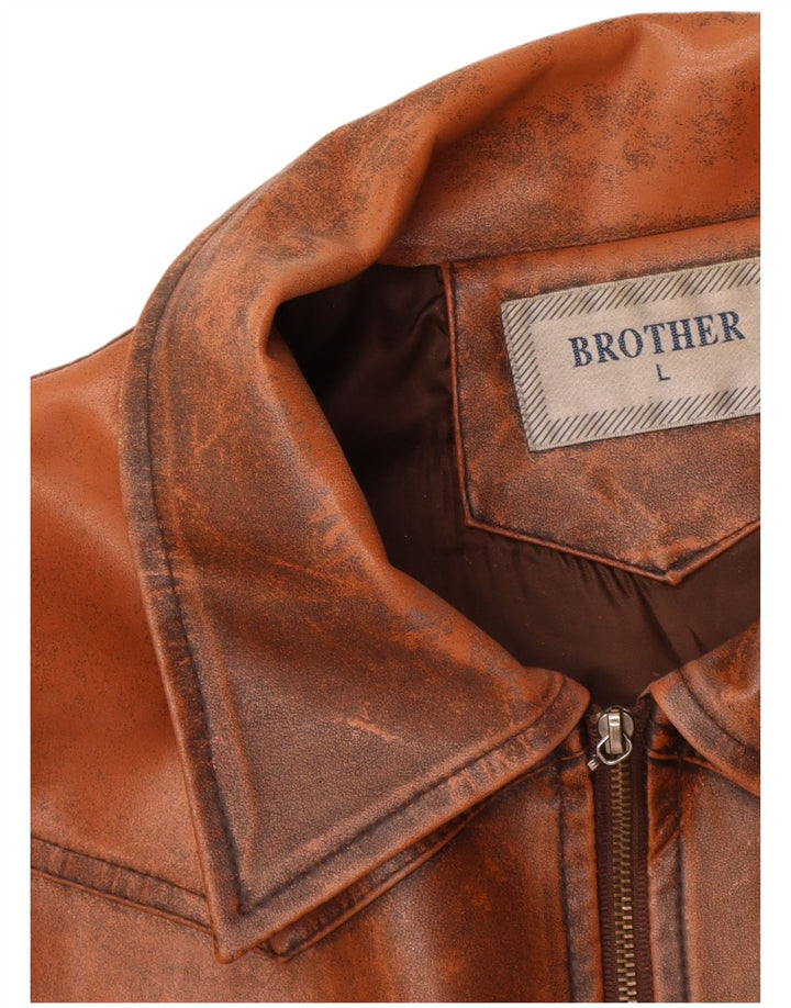 VINTAGE Γυναικείο Δερμάτινο Μπουφάν UK 14 Μεγάλο Καφέ