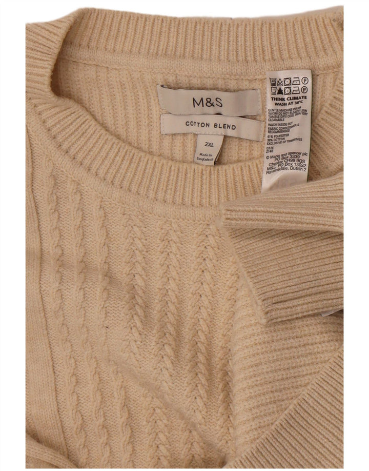 Marks & Spencer Ανδρικό πουλόβερ με λαιμόκοψη 2XL μπεζ πολυεστέρα